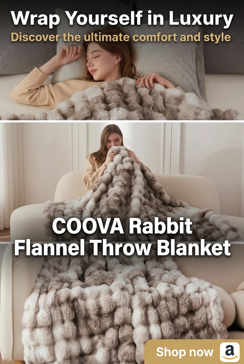 List-style pin: three-panel collage for COOVA Rabbit Flannel Throw Blanket